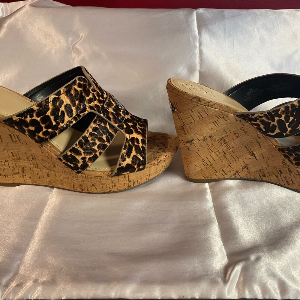 Guess Leopard Print Cork Wedges